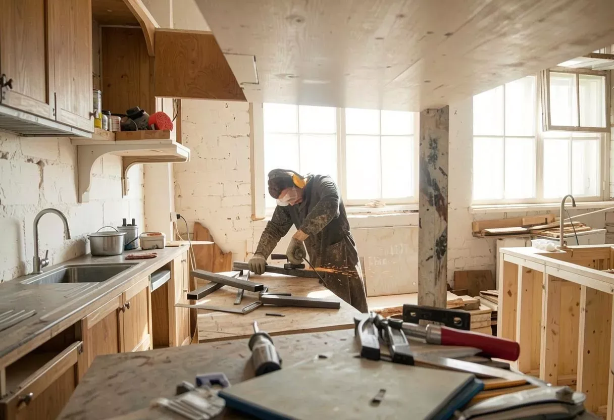 Professional working on kitchen improvements