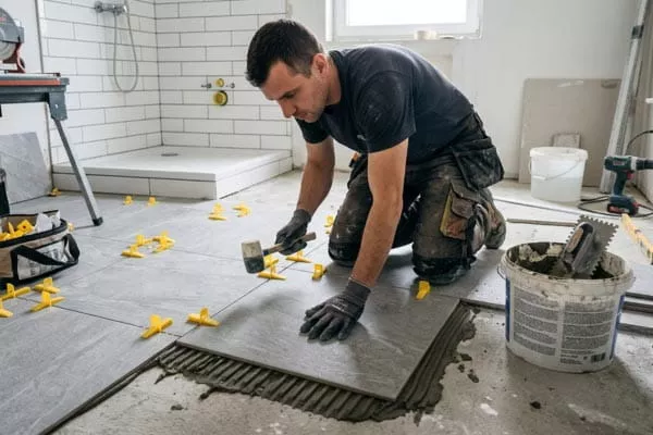 Oakland tile contractor installing floor tiles